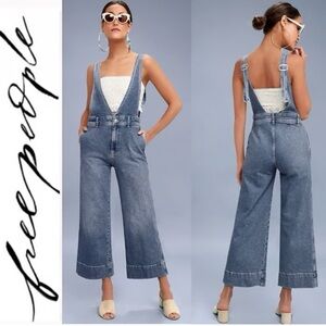 Free People Blue Denim Overalls with Vintage-Inspired Style Sz 4